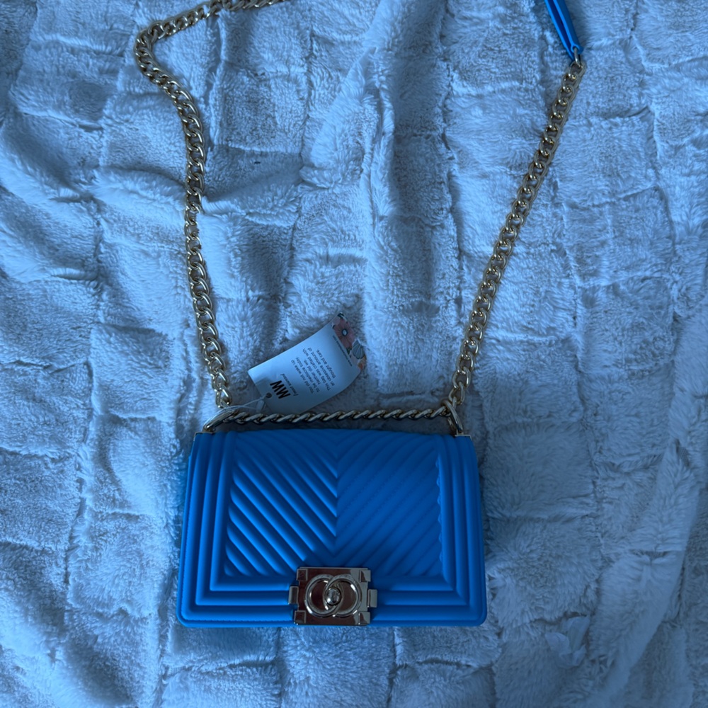 Blue Quilted Chain Shoulder Bag